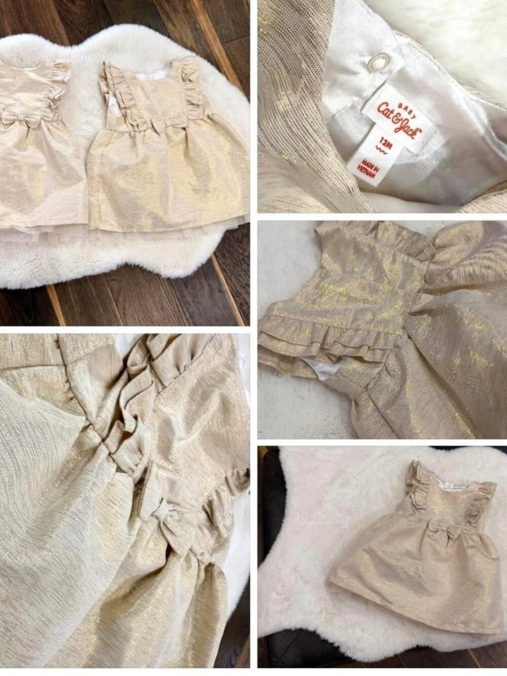 Cat & Jack Cream & Tan Shimmery Dress 12 Months EUC